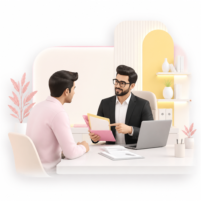 Business owner discussing GST registration documents with a CA in a modern office — Future Tax Coimbatore
