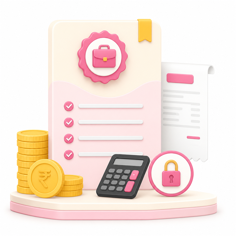 GST registration pricing package with calculator, invoice and secure payment illustration